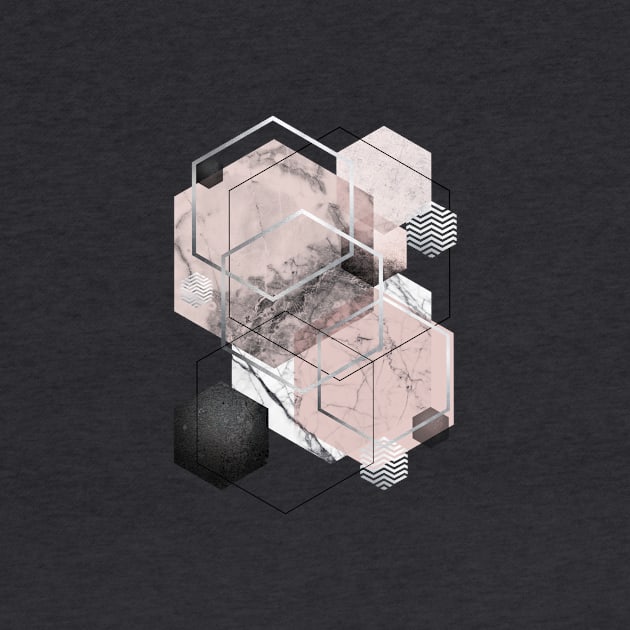 Geometric Hexagons in Blush Pink and Grey by UrbanEpiphany